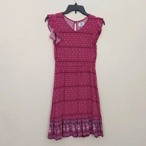 Old Navy Girls Midi Dress Large  10-12 Purple Butterfly Sleeve Floral Casual